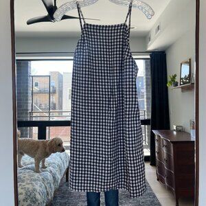 Abercrombie & Fitch Linen Blend Navy Gingham Plaid Mini Dress Size XS Open Back